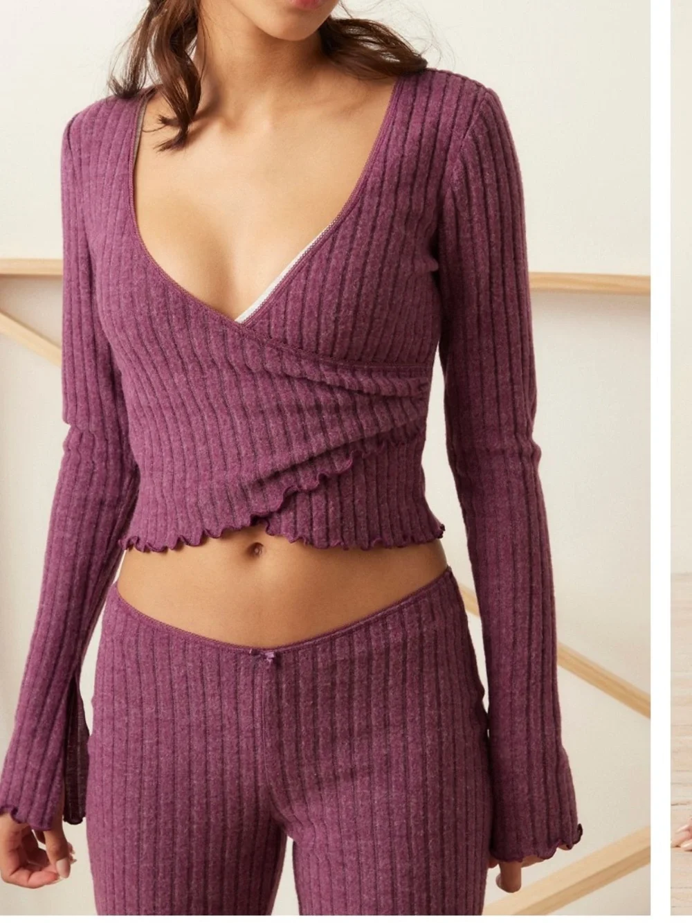 Urban Outfitters Cozy Ribbed Lilah matching set- Purple